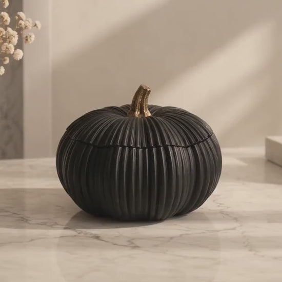 Pumpkin Trinket Box with Lid | Autumn Home Decor | Halloween Storage Pot | Ribbed Pumpkin Decoration | Jewellery & Small Item Holder