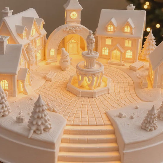 Light Up Christmas Village with LED Included | White Winter Village Decoration | Festive Table Centrepiece | Christmas Gift