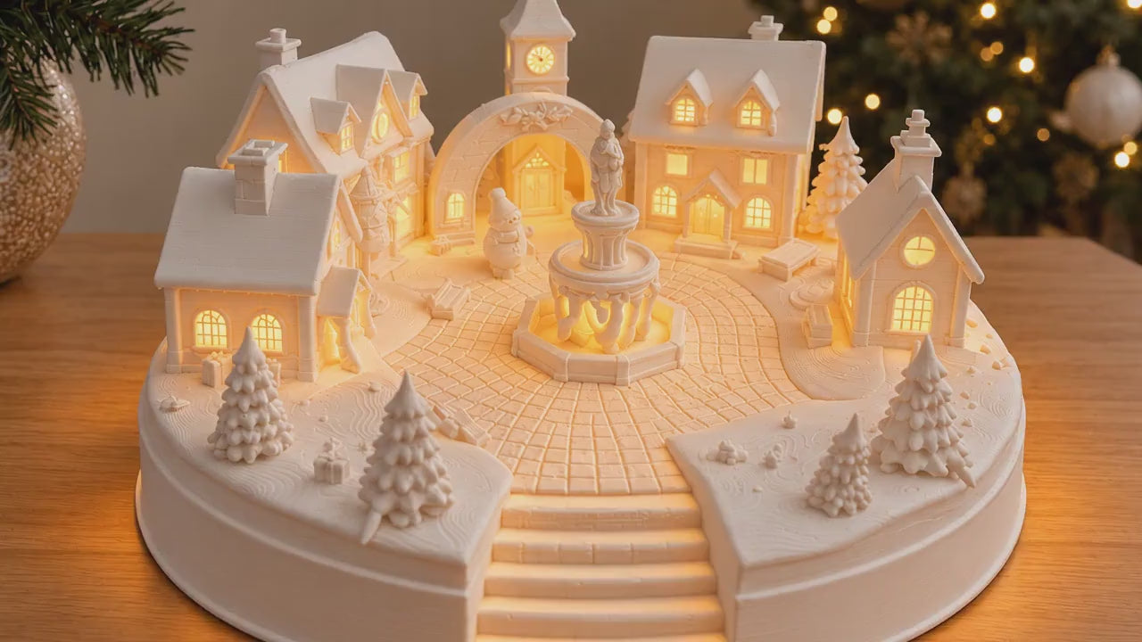 Light Up Christmas Village with LED Included | White Winter Village Decoration | Festive Table Centrepiece | Christmas Gift