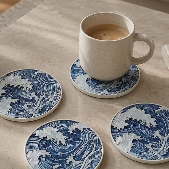 Ocean Wave Coaster Set | Blue Coasters | Coastal Coffee Table Decor | Beach House Decor Gift