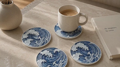 Ocean Wave Coaster Set | Blue Coasters | Coastal Coffee Table Decor | Beach House Decor Gift