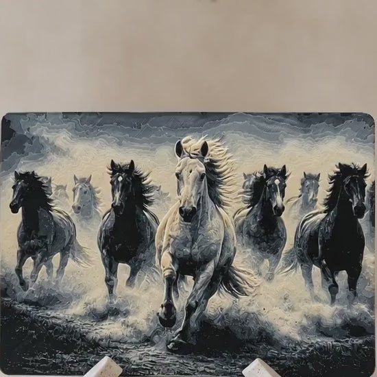 Running Horses Plaque | Horse Wall & Shelf Decor | Equestrian Home Decor | Horse Lover Gift |  Decorative Art Tile