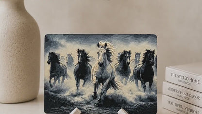 Running Horses Plaque | Horse Wall & Shelf Decor | Equestrian Home Decor | Horse Lover Gift |  Decorative Art Tile
