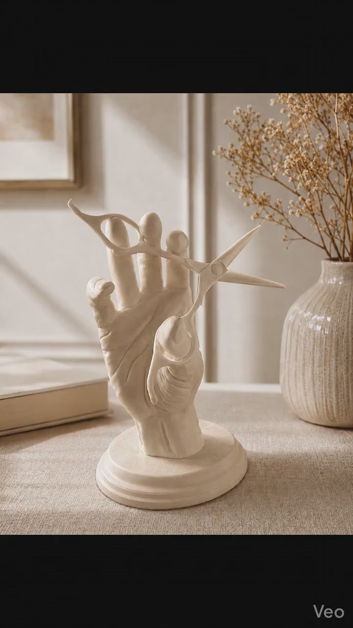 Hairdresser Hand Statue | Scissors Sculpture | Hairstylist Salon Decor | Barber Ornament | Salon Shelf Decor Gift