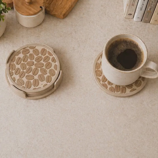 Cappuccino Beige Coffee Bean Coaster Set | Modern Drink Mat | Kitchen Decor | Coffee Lover Gift | Cup Mug Stand