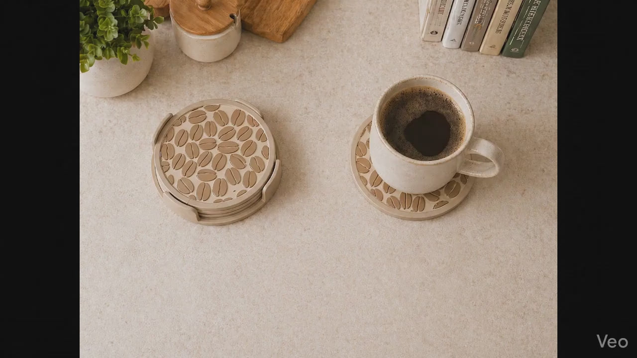 Cappuccino Beige Coffee Bean Coaster Set | Modern Drink Mat | Kitchen Decor | Coffee Lover Gift | Cup Mug Stand