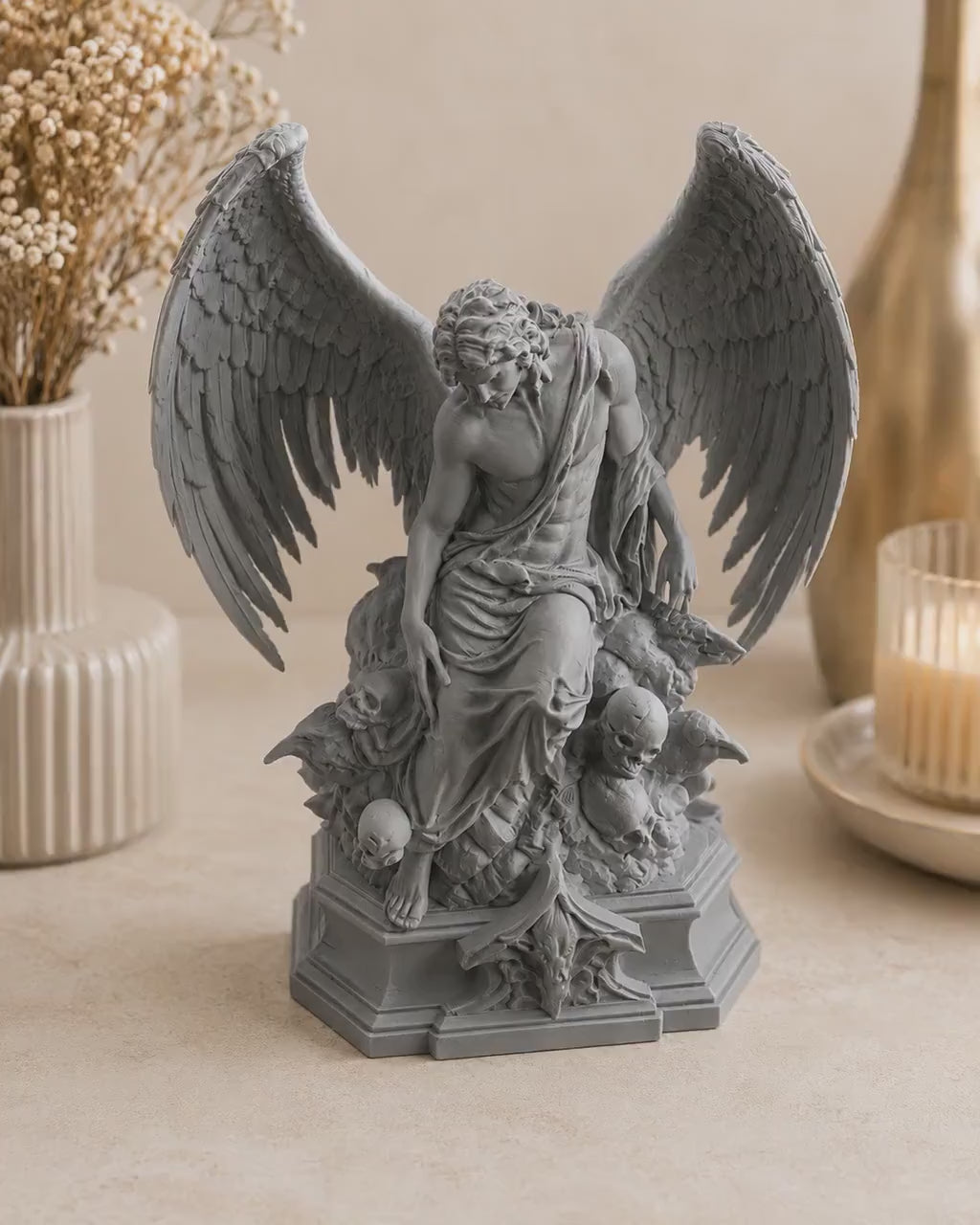 Dark Angel Statue | Fallen Angel Sculpture | Halloween Home Decor | Gothic Figurine