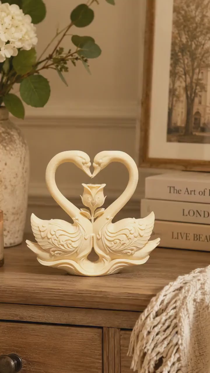 Swan Love Statue | Romantic Swan Figurine | Elegant Home Decor | Wedding Gift | Shelf & Table Ornament